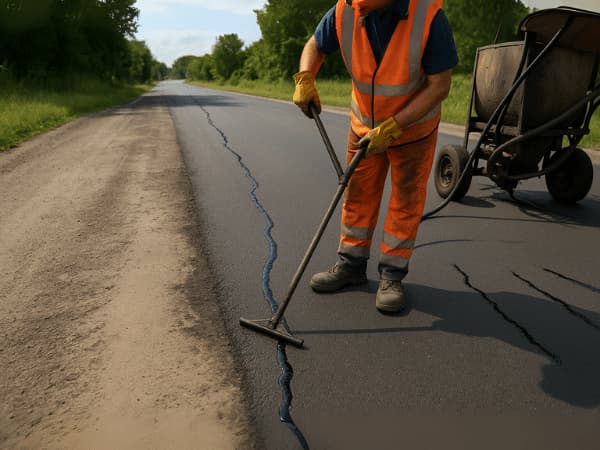 Manutenzione ordinaria del manto stradale con sigillatura delle crepe