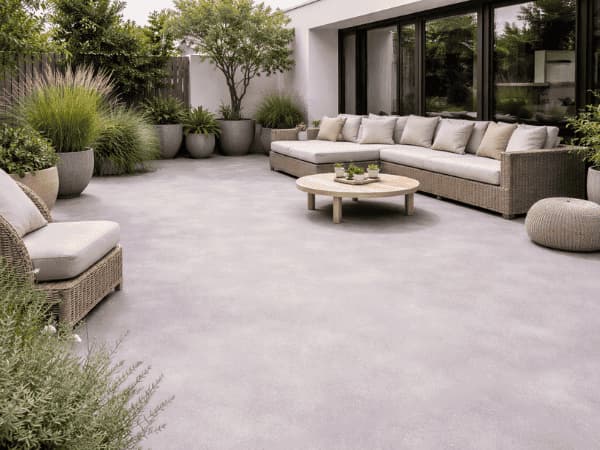 Microcemento per esterni su terrazzo e bordo piscina
