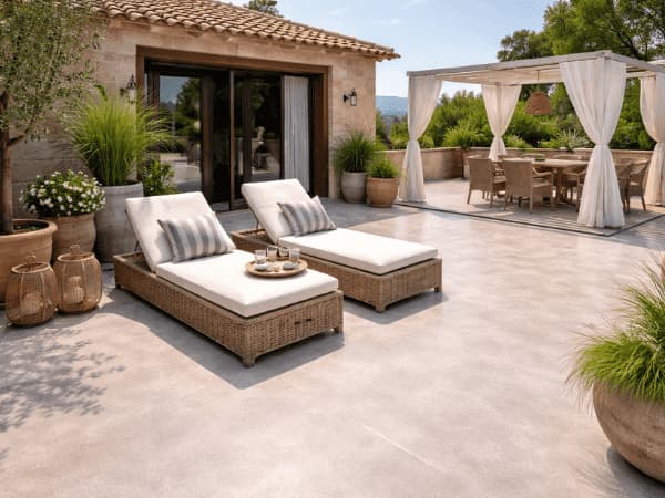 impermeabilizzazione terrazzo con resina effetto cemento su abitazione privata con area relax esterna