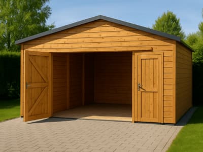 Magazzino prefabbricato in legno con porta ampia
