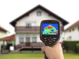 Rilevazione termografica di una casa per identificare le dispersioni di calore.